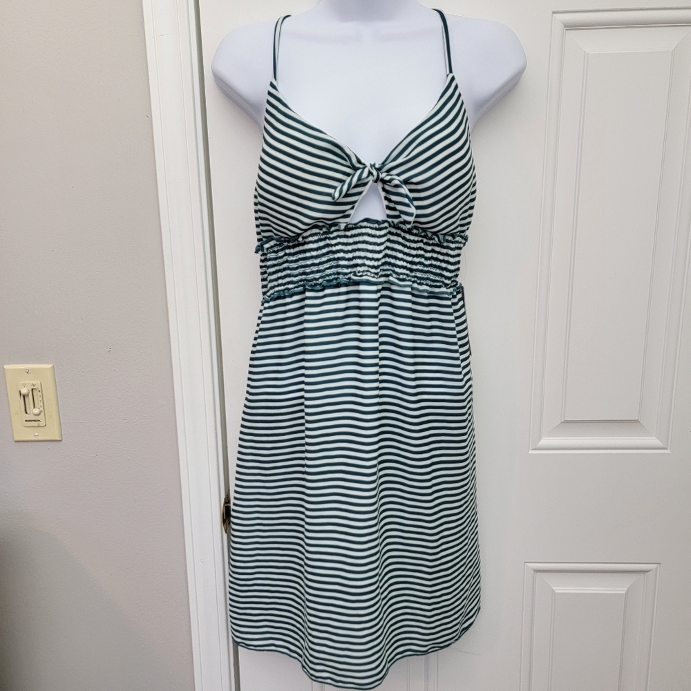 NWT Isabella Rose Green White Striped Cutout Cabana Mini Dress Beach Size Large